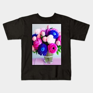 VERY CUTE PINK AND PURPLE AND BLUE FLORAL PRINT Kids T-Shirt